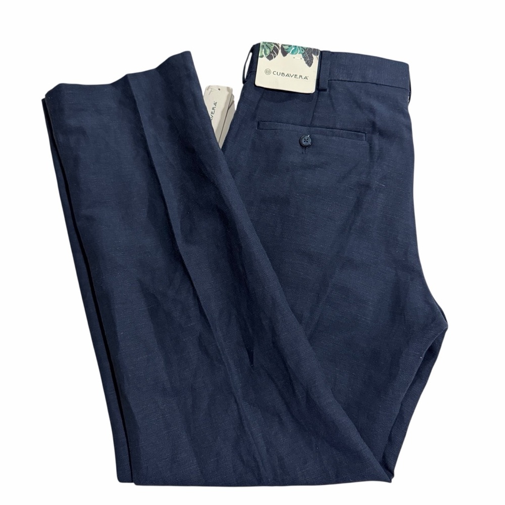 CUBAVERA Navy Blue Linen-blend Dress Pants Size 32x32 Trousers Business Office